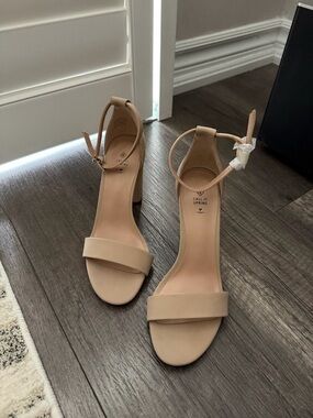 Call It Spring Beige Ankle-Strap Block Heel Sandals